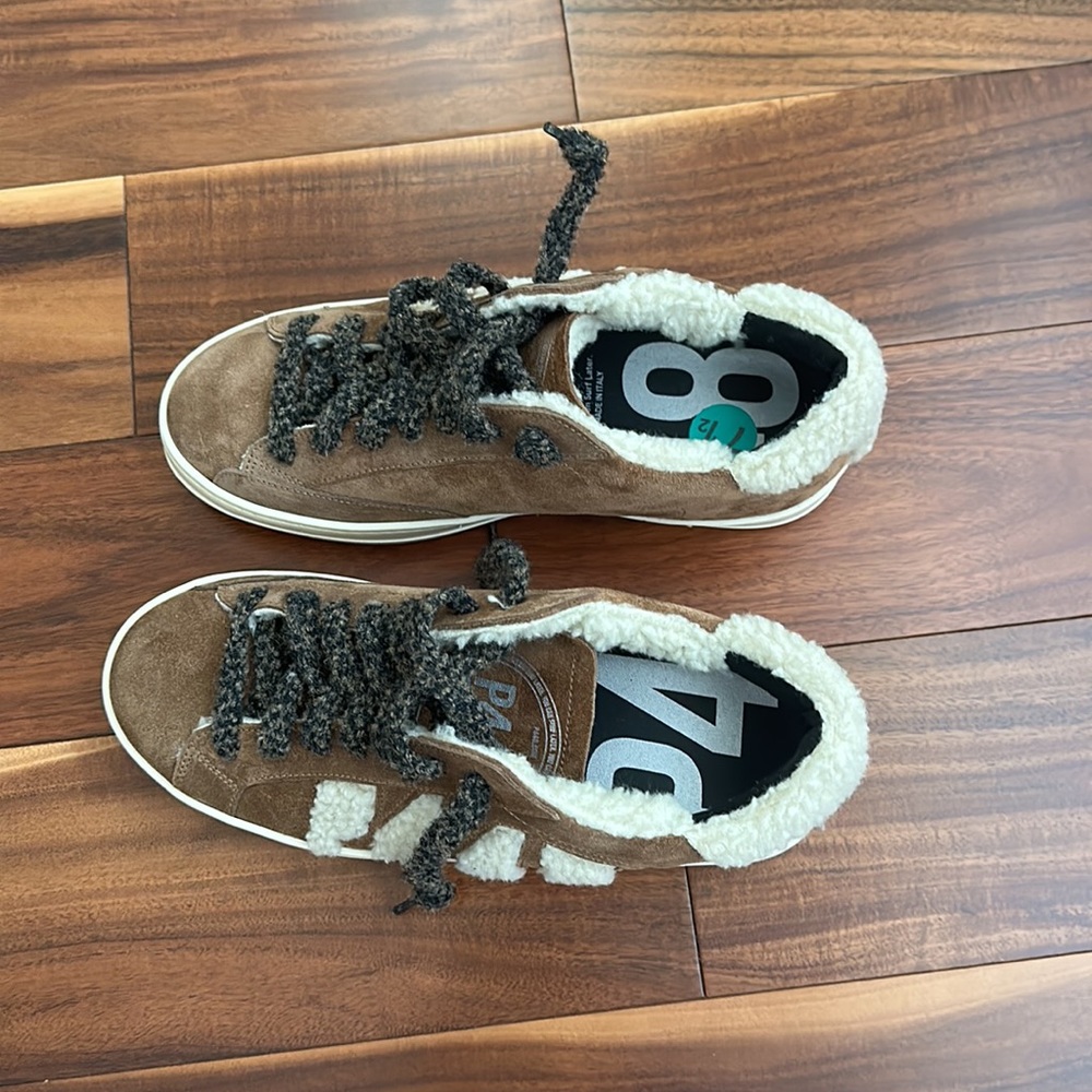 P448 JOHN BROWN NUBUCK SUEDE W/FAUX FLEECE LACE SNEAKERS SIZE 38 NEVER WORN - Picture 13 of 15